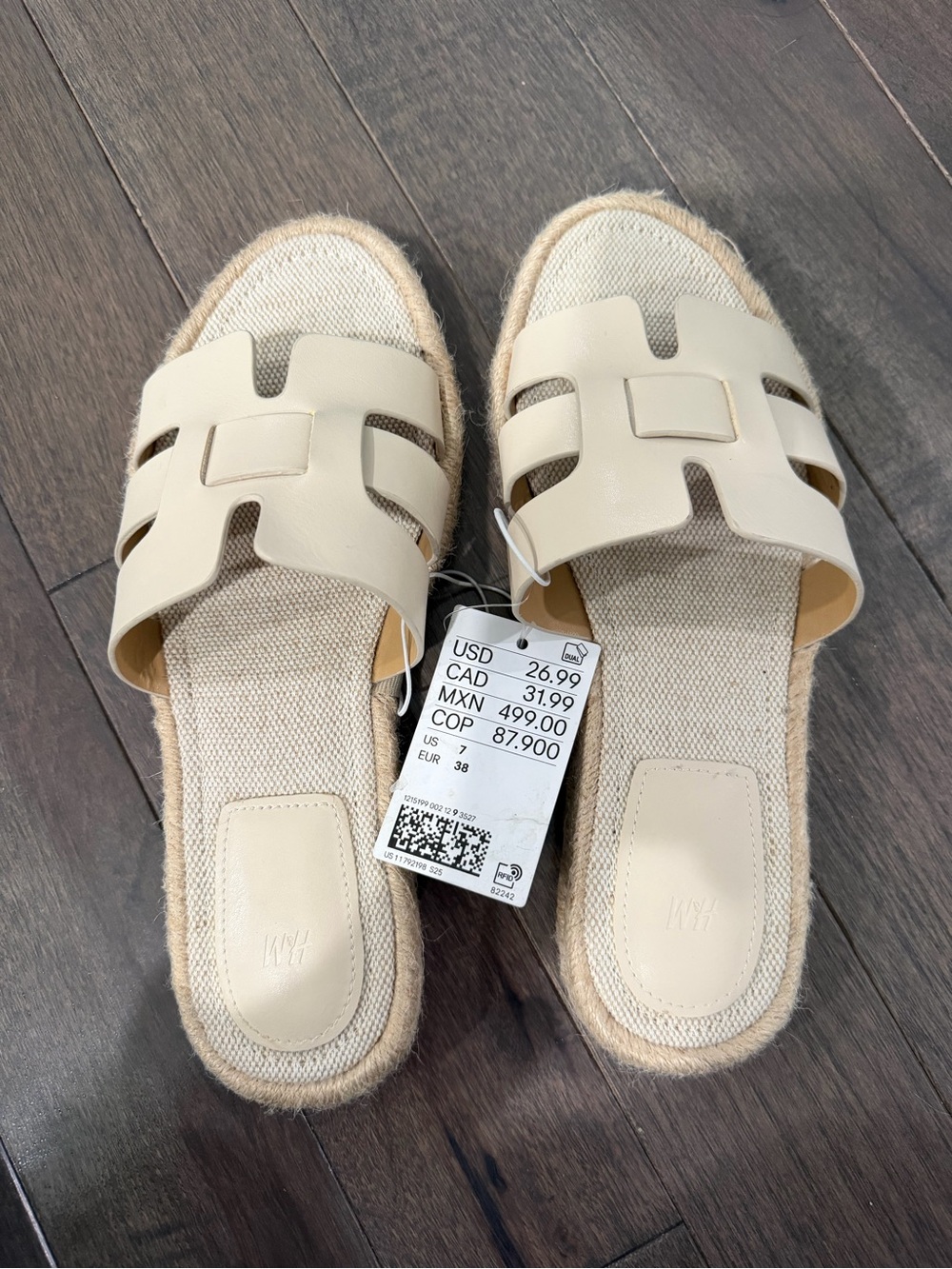 Beige Slide Sandals with Cutout Strap - Women's